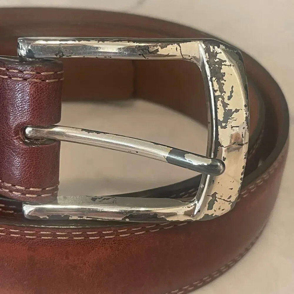 Brighton Brown Leather Belt with Silver Buckle -Size 38